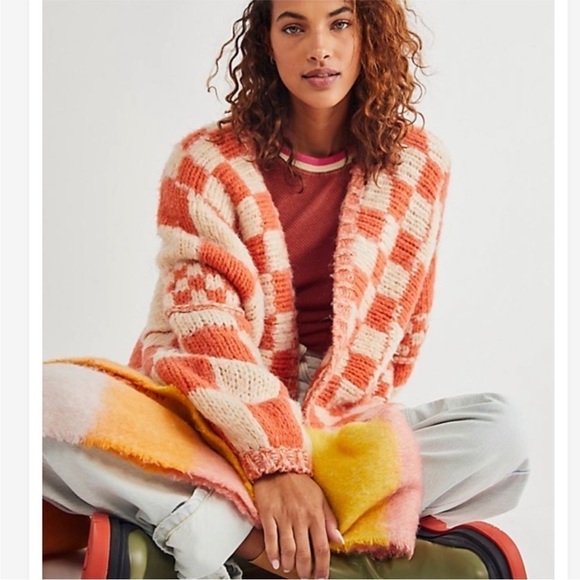 Free People Aldrin checked checkered Cardi Cardigan sweater Size Small - Picture 11 of 12